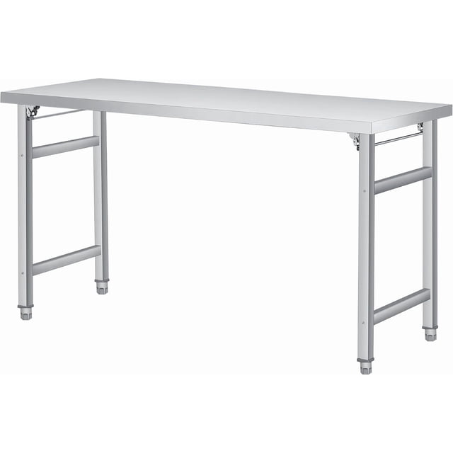 60" x 24" Stainless Steel Folding Table - 520 LBS Commercial Foldable Prep Table, Open Base Worktable with Adjustable Undershelf and Feet, for Home Kitchen Restaurant Garage Warehouse, Heavy Duty
