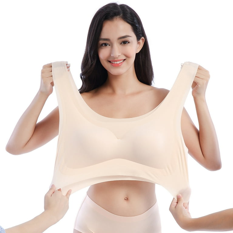 QUYUON Clearance Bra No Underwire Mind Sleep Underwear Plus Big-Size  Comfort Sports Vest Bra Without Steel Deep V Underwire Bra B-97 Beige M 