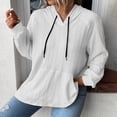 thumbnail image 2 of Pullover Sweaters for Women With Buttons Fall Winter Comfy V-Neck Long Sleeve Rolled Drop Shoulder Hoody Solid Color Leisure Cotton Sweatshirts Hoodies(White,XL), 2 of 5