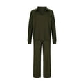 thumbnail image 6 of BiZtdJrK 2 Piece Travel Outfits for Women Lapel V Neck Long Sleeve Tops and Drawstring Pants Casual Sets Lightweight Stretch Sweatsuits with Pockets Army Green M, 6 of 9
