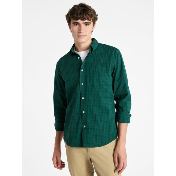 Free Assembly Men's Button Front Poplin Oxford Shirt with Long Sleeves, Sizes XS-3XL