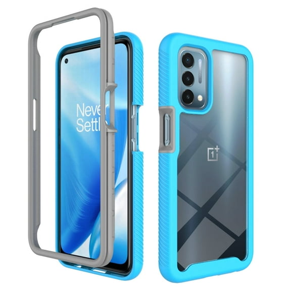 OnePlus Nord N200 5G Case 6.49", Plastic and Silicone Hard Case with [Acrylic Clear Back], Protective Rugged Cover, Shockrpoof Phone Case for OnePlus Nord N200 5G 6.49 Inch 2021 Release (Light Blue)