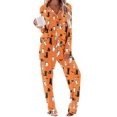 thumbnail image 6 of Edvintorg Pajama Sets for Women 2 Piece Halloween Printed Pjs Sleepwear Lounge Set Button Down Shirt and Pant Plus Size Omen's Clothing Orange L, 6 of 8