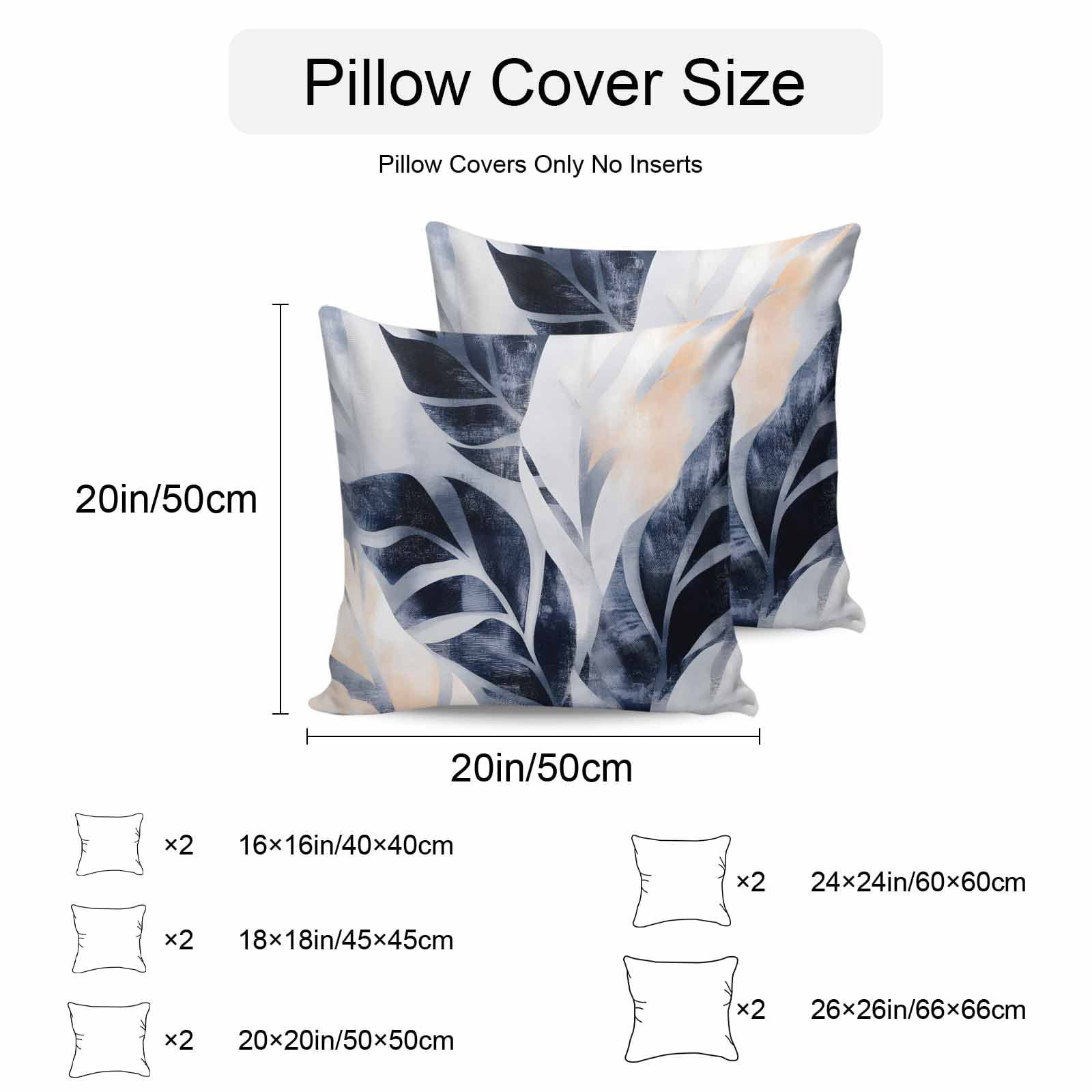 Waterproof Throw Pillow Covers Set of 2, 26x26 Inch Navy Blue Botanical Decorative Pillowcases Outdoor Pillow Slip Cushion Covers Set for Couch Tent Tropical Palm Leaves Vintage