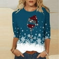 thumbnail image 4 of Camisetas de Navidad para Mujeres, 3/4 Manga Cuello Redondo Blusa con Estampado de Vacaciones, Top de Moda Casual, 4 of 5