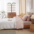 thumbnail image 3 of Washed Cotton Pieces Sheet Set Linen Feel Natural Wrinkle Breathable Lightweight (Queen Cream Grey), 3 of 6