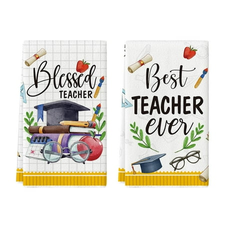 

Artoid Mode Books Glasses Trencher Cap Happy Teachers Day Kitchen Towels Dish Towels 18x26 Inch Seasonal Decoration Hand Towels Set of 2 C48