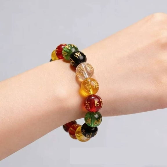 Multicolor Om Mani Padme Hum Beaded Bracelet, Tibetan Buddhist Prayer Mala, Colorful Crystal Bead Stretch Bracelet for Men Women