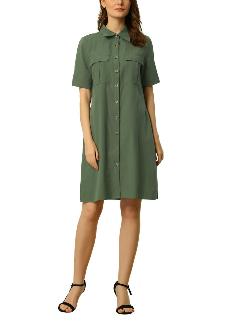 INSPIRE CHIC Women's Safari Dress Summer Collared Button Down Cotton Belted  Shirtdress S Army Green - Walmart.com
