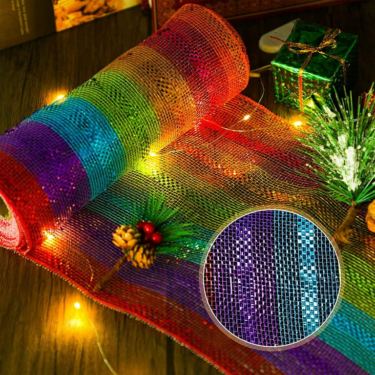 Rainbow Deco Mesh 10 Inch Rainbow Mesh Ribbon Fabric Mesh Roll