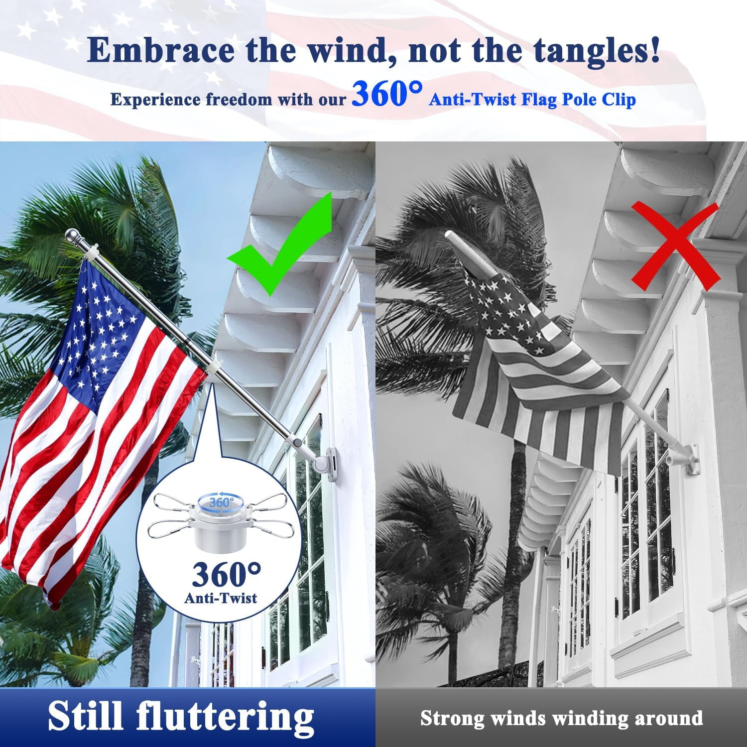 Flag Pole, Tangle Free Spinning Stainless Steel Rustproof Flagpole for 3x5 Sports Fan Outdoor Flags for Outside House (Silver, 5FT, Without Bracket)