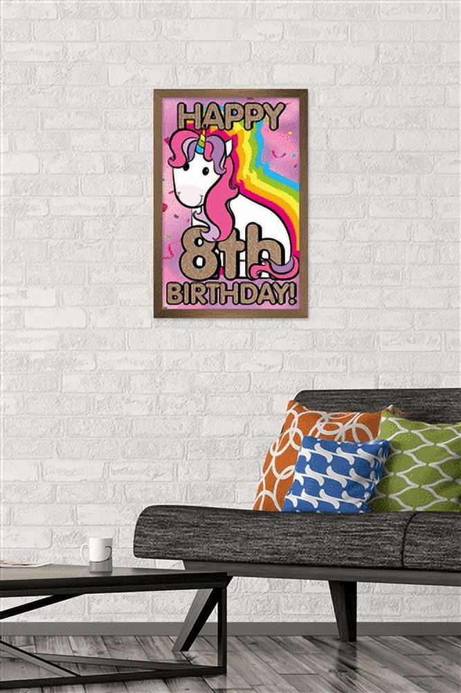 Ellie Ripberger Unicorn - Happy 8th Birthday Wall Poster, 14.725" x 22.375", Framed
