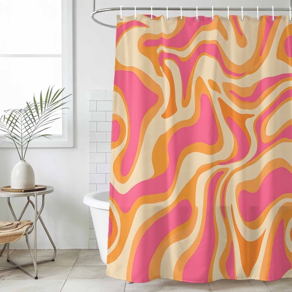 Pink Orange Waterproof Fabric Shower Curtain, Art Abstract Modern Geometric Waterproof Fabric Shower Curtain for Bathroom Curtains Bathtubs Hotel Washable Shower Curtains with 12 Hooks Long 72x78in