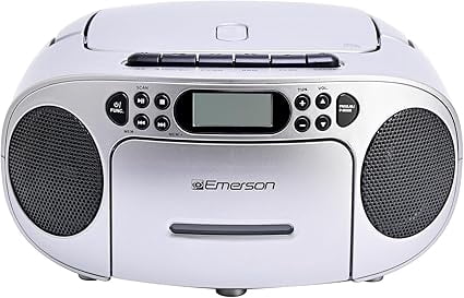 Emerson Portable CD & Cassette Player Recorder Boombox, AM/FM Radio, AUX, Headphone Jack, Dual Speakers, AC/DC or Battery Powered