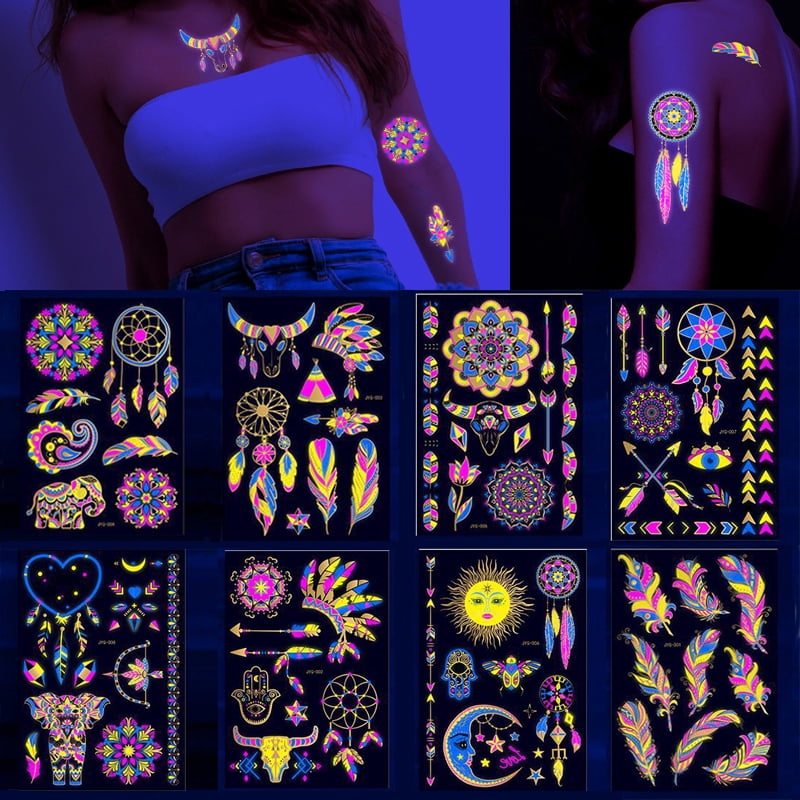 Valentine's Day Fluorescent Skin Temporary Waterproof Art Stickers for Men and Women's Arms and Shoulders Music Concert Bar Party Festival Skin Temporary Decorative Stickers