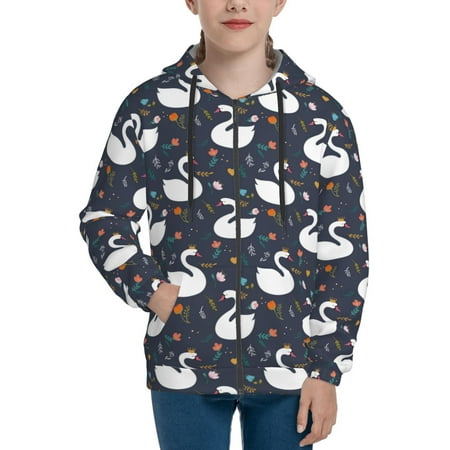 

Hoodies for Teen Girls Boys Swan And Flowers1 Long Sleeve Youth Kids Essentials Zip Up Hoodie Lghtweight Fashion Hoodies & Sweatshirts Jacket Fall Winter Outfits Tops