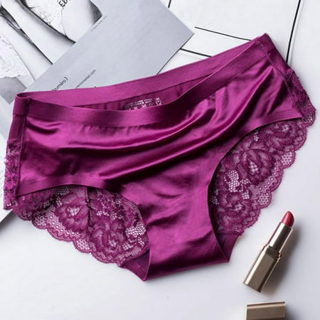 

Greyghost 1Pc Women Lace Panties Luxury Seamless Solid Underwear Low Waist Woman Briefs Female Slim Breathable Female Underpants Purple XL