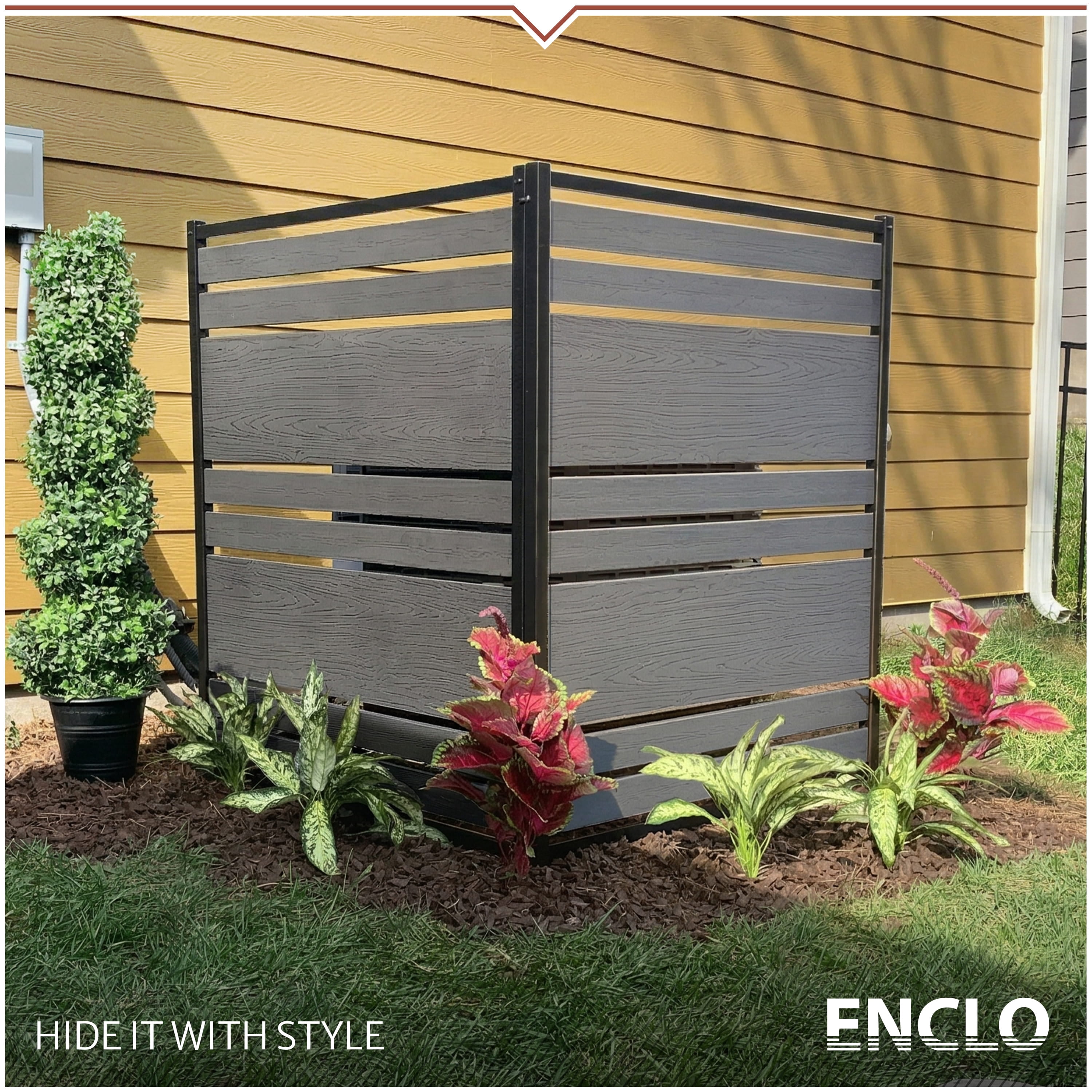 48in H x 40in W (2 Panels) No Dig Enclo Vienna Charcoal Color Privacy Screen, Outdoor Vinyl Privacy Fence Panel, Privacy Wall for Trash Cans & Air Conditioner Fence, Patio Privacy Screen, EC18018