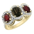 thumbnail image 1 of 14K Yellow Gold Natural Smoky Topaz & Enhanced Ruby 3-Stone Ring Oval Diamond Accent, size 5, 1 of 2