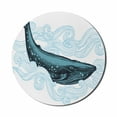 thumbnail image 1 of Whale Mouse Pad for Computers, Big Happy Whale with Ornamental Striped Waves with Motto Artwork Print, Round Non-Slip Thick Rubber Modern Mousepad, 8" Round, White Dark Blue and Blue, by Ambesonne, 1 of 2