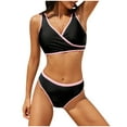thumbnail image 2 of Wancir Women's Bikini Sets Women's Solid Color Color Conservative Split Swimsuit Set with Color Blocking, 2 of 5