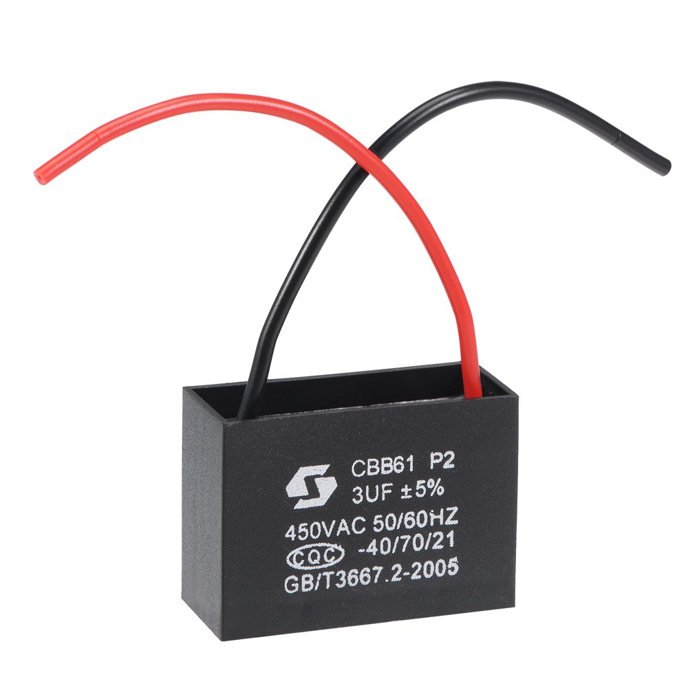 Uxcell 43x31x18mm 3uF 450V AC 2 Wires CBB61 Ceiling Fan Capacitor 1