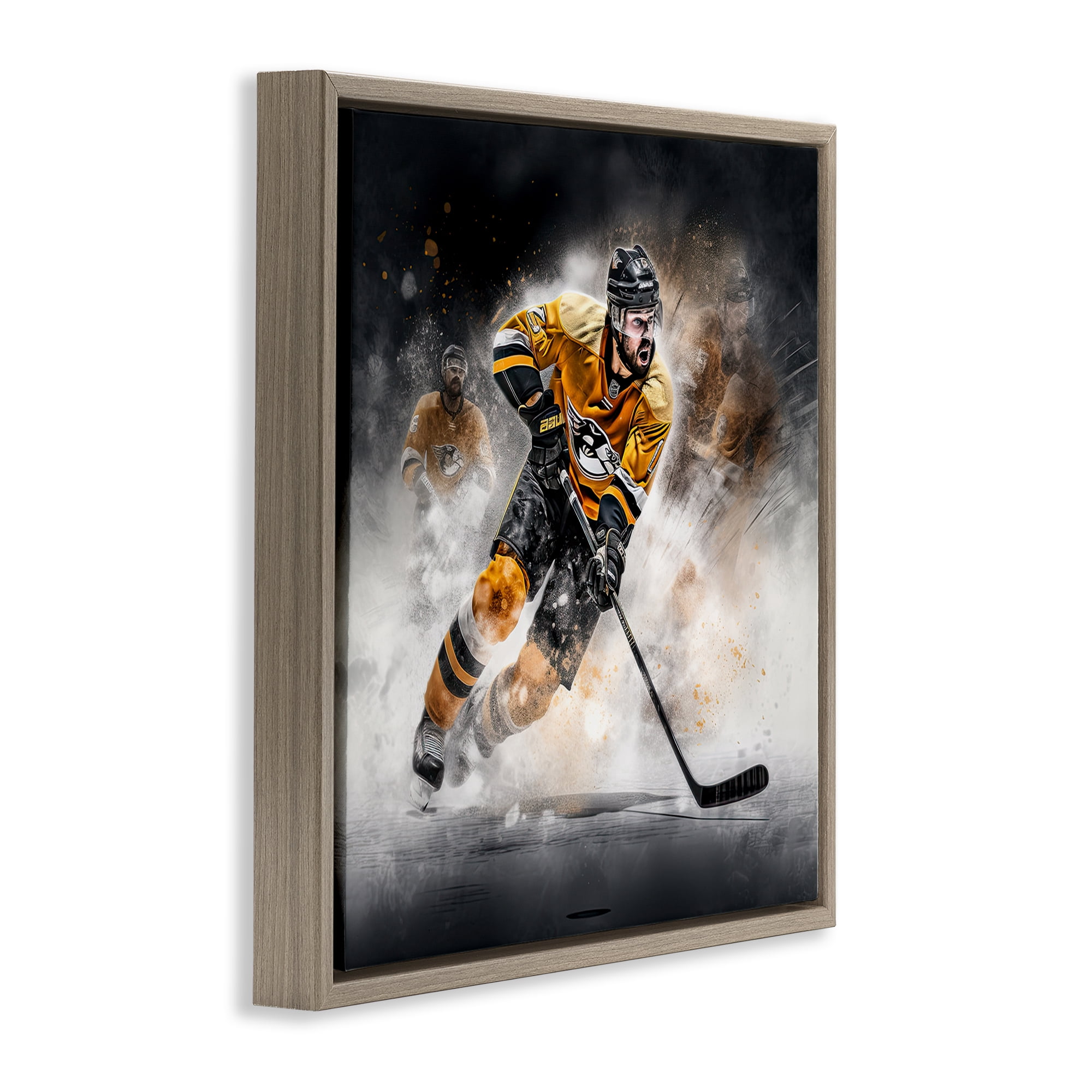 Stupell Industries Hockey Player Athlete People Painting Brown Floater Framed Canvas Art Print Wall Art, 18 x 18