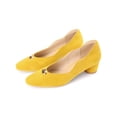 thumbnail image 3 of BLISSFUL STEP Women's Mental Buckle Slip on Block Heels Pumps Yellow (Size 7.5), 3 of 8