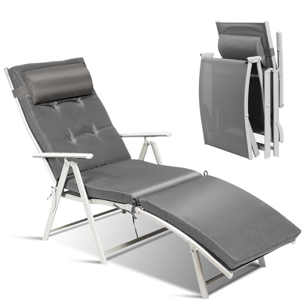 Aimee Lii Adjustable Outdoor Lightweight Folding Chaise Lounge Chair with Pillow, Patio Loungers, Gray Aimee Lii Adjustable Outdoor Lightweight Folding Chaise Lounge Chair with Pillow, Patio Loungers, Gray