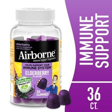 Airborne Vitamin C & Zinc Immune Support Gummies  Multivitamin Supplement  Elderberry Flavor  36 ct