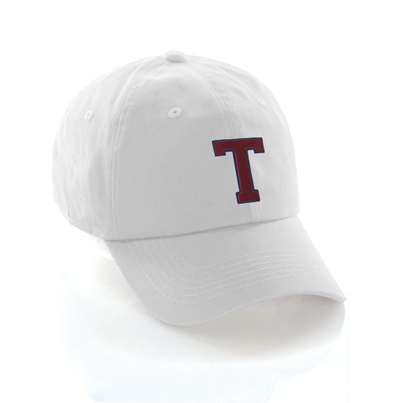 Custom Dad Hat A to Z Initial Letters Classic Baseball Cap, White Hat with Blue Red Letter T