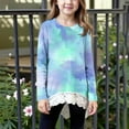 thumbnail image 2 of aohooy Long Sleeve Shirts for Teens Tie Dye Boho Casual Crewneck Tunic Lace Trim Hem Trendy Blouses Cute Fall Pullover Loose Soft Tops Mint Green,12-13Years, 2 of 6