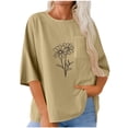 thumbnail image 6 of Women's Tops, Tees & Blouses Plus Size,Womens Cotton Linen 3/4 Sleeve Tops Vintage Floral Printed Boho T Shirt Wildflower Graphic Loose Casual Pocket Tops, 6 of 6