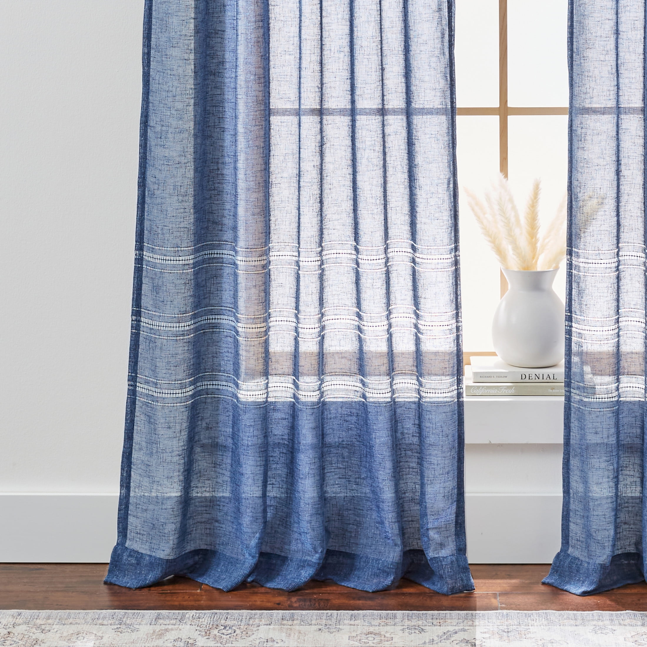 Better Homes & Gardens Specialty Stitch Single Curtain Panel, Washed Indigo, 50" W x 108" L
