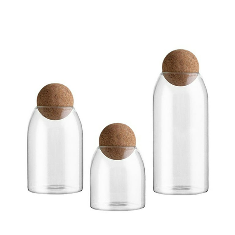 Clear Glass Bottle Kitchen Storage Jar with Cork Ball Airtight Lid –  Kitchen Groups