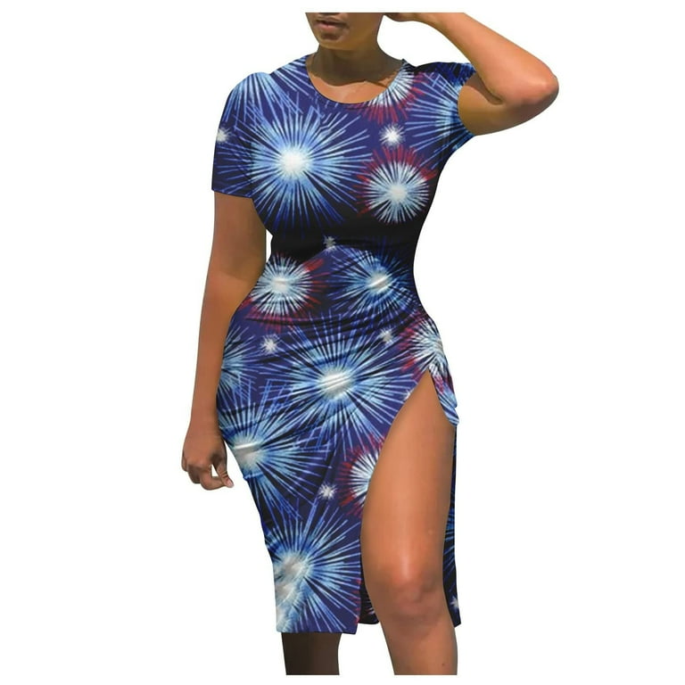 QUYUON Women Short Sleeve T Shirt Dress Ruched Bodycon Dress Side