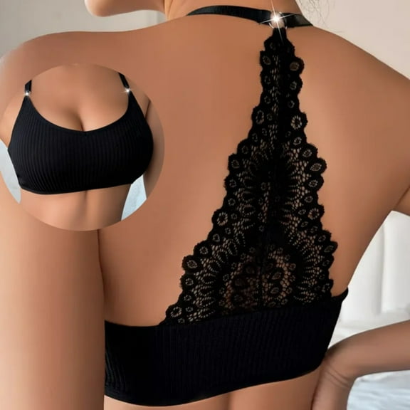 Women's Push Up Bra Racerback Bras,Wireless Ribbed Knit Bralette,Adjustable Spaghetti Strap Sports Bra