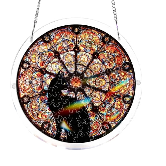 Acrylic Puzzle Suncatcher Window Hanging Ornament, Stained Glass Style Decor for Home Living Room, DIY Jigsaw Light Catcher Rainbow Maker Home Accent