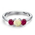 thumbnail image 3 of Gem Stone King 925 Sterling Silver White Ethiopian Opal and Red Created Ruby Engagement Ring for Women | 0.80 Cttw | Round Cabochon 5MM | Gemstone October Birthstone | Size 5, 3 of 6