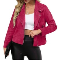 Tianiyouqing Womens Faux Suede Jacket Fall Winter Fashion Casual Oversized Faux Leather Blazer Jacket Trench Coat Hot Pink S