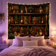 thumbnail image 2 of Densely Packed Wooden with Bookshelf Filled Variety Books, Mystical Fantasy for Space Lovers, Galaxy Room Decor, Christmas Gift, Tapestry Wall Hanging for Bedroom and Dorm, 2 of 7