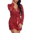 thumbnail image 2 of Ropa interior sexy encaje transparente frente cardigan pijamas mujer sexy tirantes camisón Pompotops qwe19201, 2 of 9