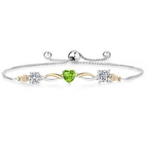 Gem Stone King 925 Silver and 10K Yellow Gold Green Peridot and Lab Grown Diamond Bracelet for Women | 1.99 Cttw | Gemstone April Birthstone | Round 5MM | Fully Adjustable 9 inch