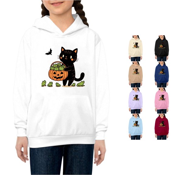 Boys Girls Hoodies Sweatshirts Kids Pullover Casual Soft Blend Hooded Pocket Top Daily Wear Unisex Youth Long Sleeve Comfortable Autumn Outfit Halloween Costumes Boy