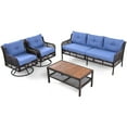 thumbnail image 5 of 4 Pieces Patio Furniture Set with Swivel Chairs, Outdoor Wicker Conversation Set for 5-Person, Sectional Rattan Outdoor Conversation Set for Poolside Backyard, Blue, 5 of 9