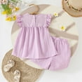 thumbnail image 3 of XIMIN Toddler Baby Girl Outfits Floral Embroidery Smocked Clothes Infant Spring Waffle Short Sleeve Shirt Tops Cute Elastic Waist Shorts Set Casual Spring and Summer (12, Purple), 3 of 8
