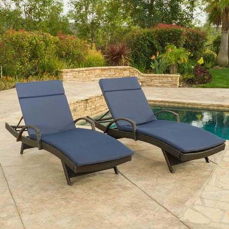 Brookside Outdoor Wicker Adjustable Chaise Lounge With Arms W  Navy 