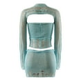 thumbnail image 4 of BLTIBY Womens 2 PC Set Summer Solid Color Beaded Knitted Hollow Out Bra with Long Sleeve Skirt Fashion Outfits Sky Blue XL, 4 of 8