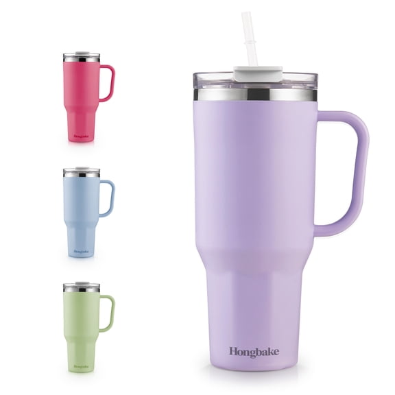 HONGBAKE 40oz Stainless Steel Tumbler with Handle & Straw Lid, Vacuum Insulated Tumbler, Dusty Lavender