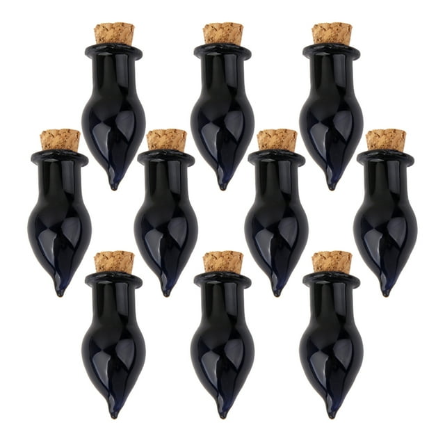 10 lindos mini pequeños tapones de corcho, frascos de con forma de lágrima, viales, botellas de deseos, color negro Zulema Mini botella